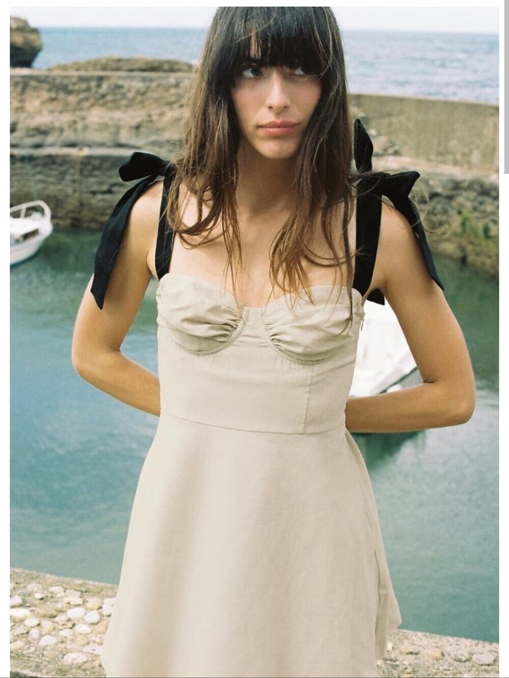 Zara Blogger Fav Dress Beige Linen Side Pockets Size M